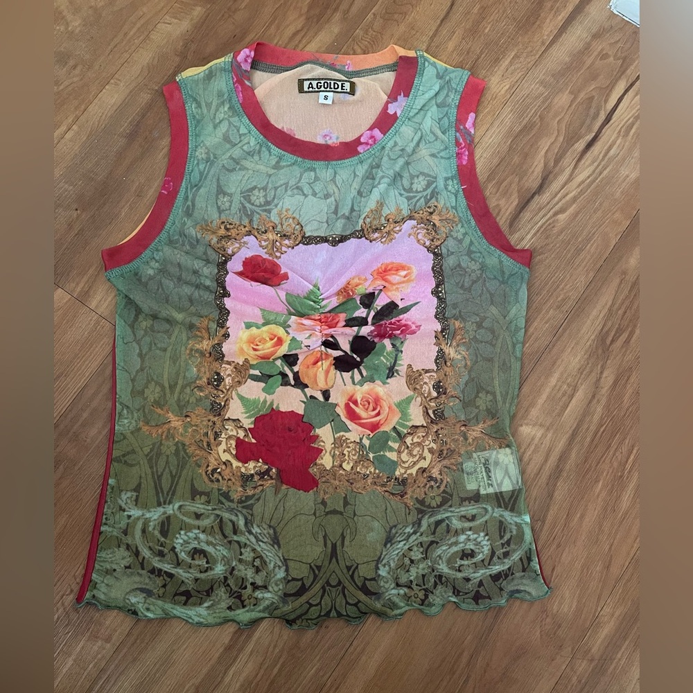 Y2K Vintage A.Gold.E Sheer Mixed Fabric Tank Medium